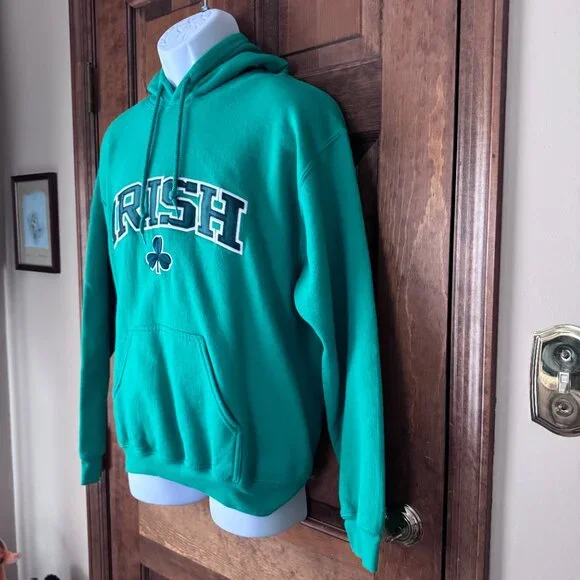 Gildan Green Hoodie Sweatshirt w/IRISH & Shamrock Medium - Picture 7 of 12